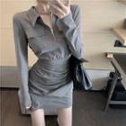 Long Sleeve Half-zip Asymmetric Long Sleeve Sheath Dress