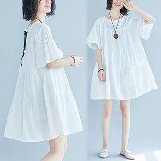 Lace-up Ribbon Flared-sleeve A-line Dress