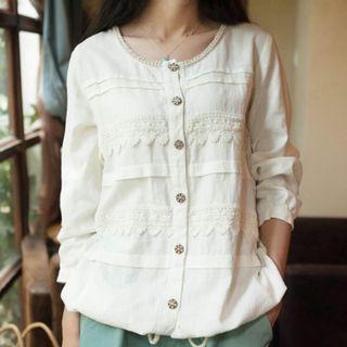 Crochet Trim Long-sleeve Blouse