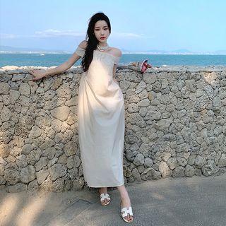 Off-shoulder Open-back Midi A-line Dress