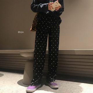 Dotted Wide-leg Pants White Dot - Black - One Size