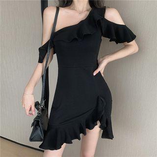 Ruffle Hem One Shoulder A-line Dress