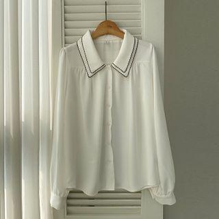 Stitch-collar Crepe Blouse