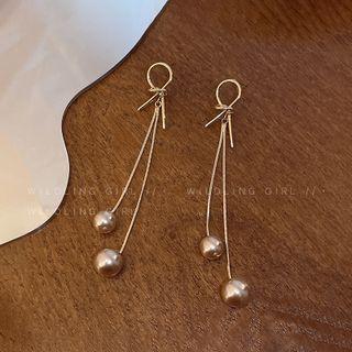 Knot Faux Pearl Alloy Fringed Earring 1 Pair - Gold - One Size