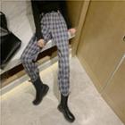 High Waist Gingham Straight Leg Pants Gray - One Size