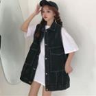 Elbow-sleeve T-shirt / Sleeveless Denim Jacket