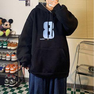 Number Print Fleece Lined Hoodie