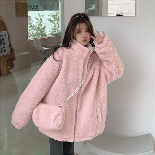 Set: Fleece Zip Jacket + Chain Crossbody Bag