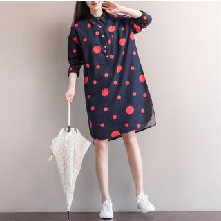 Dotted Half Placket Shirtdress