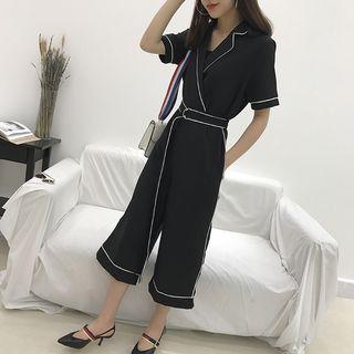 Short-sleeve Lapel Jumpsuit