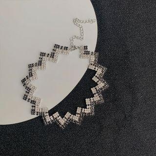 Rhinestone Necklace Silver & Black - One Size