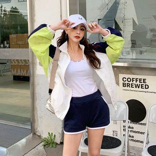 Piped Color-block Windbreaker
