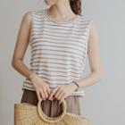 Sleeveless Linen Blend Stripe T-shirt