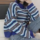 Mock Neck Stripe Sweater Blue - One Size