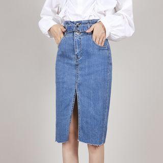 High-waist Split Denim Pencil Skirt