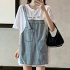 Mock Two-piece Short-sleeve Denim Panel T-shirt Dress