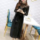 Set: Spaghetti Strap Velvet Midi Dress + Long-sleeve Top