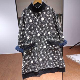 Pattern Midi A-line Sweatshirt Dress Black - One Size