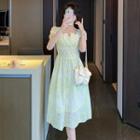 Puff-sleeve Floral Print A-line Eyelet Lace Dress (various Designs)