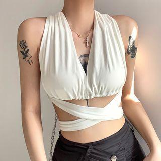 Halter Crop Tank Top White - One Size