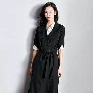 Notch Lapel Double-breasted Long Jacket