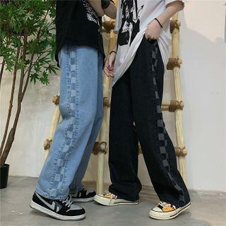 Checkerboard Wide-leg Jeans