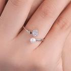 Sterling Silver Faux Pearl Rhinestone Open Ring 1 Pc - Silver - One Size