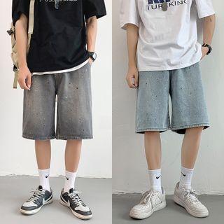 Color Splash Denim Wide-leg Shorts