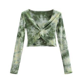 Tie-dyed Twisted Long-sleeve Cropped Top