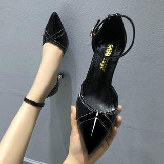 Contrast Trim Kitten Heel Sandals
