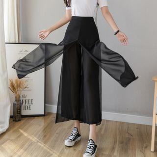 Chiffon Panel Cropped Wide-leg Pants