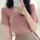 Pinstriped Short-sleeve Knit Top