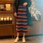 Striped Midi Straight-fit Knit Skirt As Shown In Figure - One Size