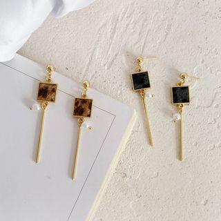 Leopard Print Square Faux Pearl & Bar Dangle Earring