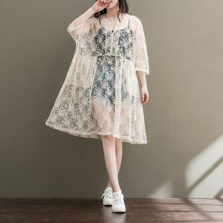 3/4-sleeve Shift Lace Dress
