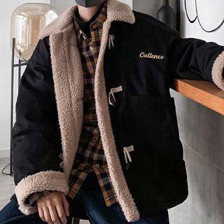 Fleece-lined Lettering Horn-button Jacket