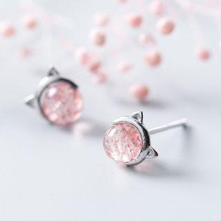 925 Sterling Silver Beaded Cat Earring