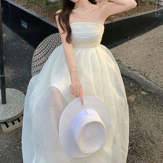 Strapless Plain Maxi A-line Dress