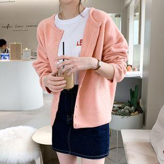 Round-neck Boxy Cardigan Pink - One Size