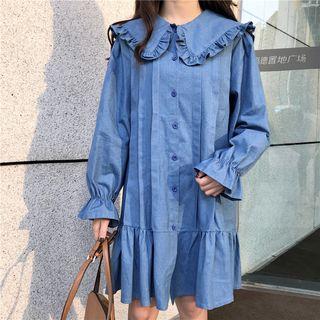 Frill Trim Collared Puff-sleeve Dress