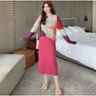 Colorblock Knit Sweater / A-line Skirt