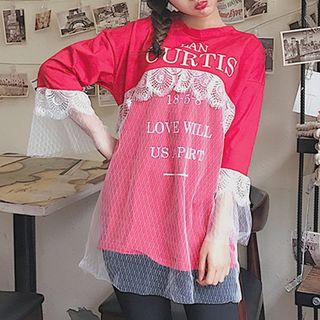 Mesh Panel Letter T-shirt