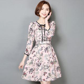 Flower Print 3/4-sleeve Dress