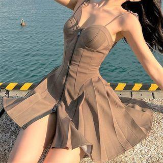 Spaghetti Strap Zip Mini Corset Dress