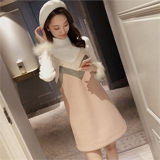 Color-block Mini Pinafore Dress