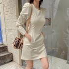 Puff-shoulder Plain Minidress