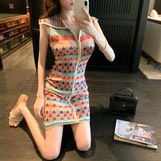 Sleeveless Patterned Mini Sheath Dress Pink & Red & Blue - One Size