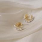 Faux Pearl Open Hoop Earrings 1 Pair - White & Gold - One Size