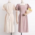 Tie-waist Short-sleeved Check Dress