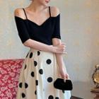 Short-sleeve Cold Shoulder Top / Dotted Skirt